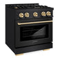 ZLINE Autograph 30" 4.2 cu. ft. Select Gas Range with 4 Burners in Black Stainless Steel and Polished Gold Accents, HGRBZ-30-G