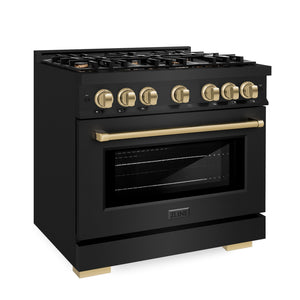 ZLINE Autograph 36" 5.2 cu. ft. Select Dual Fuel Range with 6 Burners in Black Stainless Steel with Champagne Bronze Accents, HDRBZ-36-CB