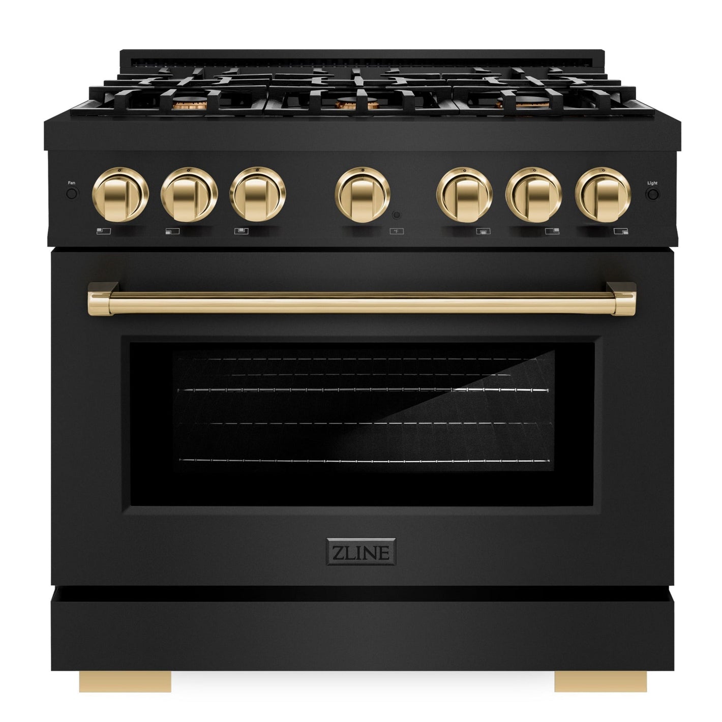 ZLINE Autograph 36" 5.2 cu. ft. Select Dual Fuel Range with 6 Burners in Black Stainless Steel with Polished Gold Accents, HDRBZ-36-G