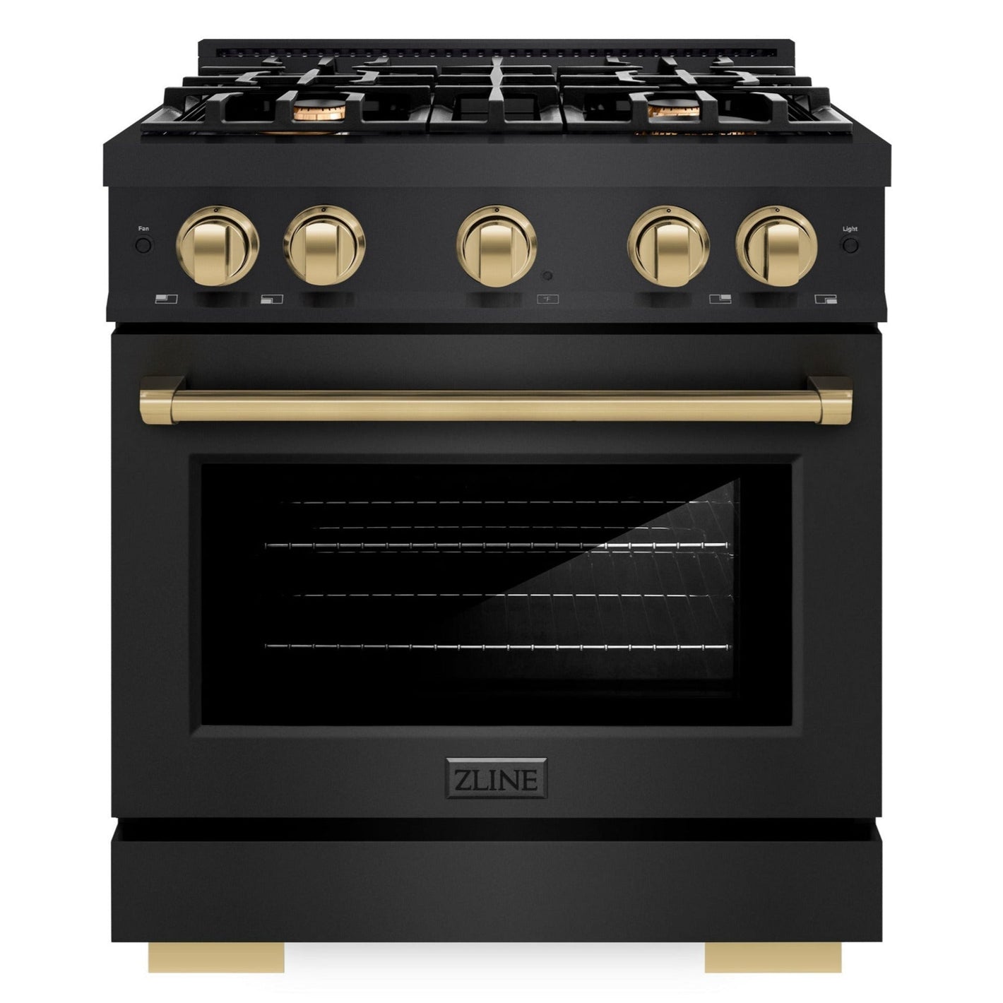 ZLINE Autograph 30" 4.2 cu. ft. Select Gas Range with 4 Burners in Black Stainless Steel and Champagne Bronze Accents, HGRBZ-30-CB
