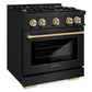 ZLINE Autograph 30" 4.2 cu. ft. Select Gas Range with 4 Burners in Black Stainless Steel and Champagne Bronze Accents, HGRBZ-30-CB