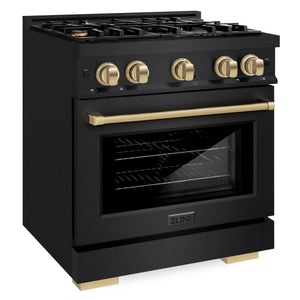 ZLINE Autograph 30" 4.2 cu. ft. Select Gas Range with 4 Burners in Black Stainless Steel and Champagne Bronze Accents, HGRBZ-30-CB