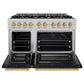 ZLINE Autograph 48" 6.7 cu. ft. Select Double Oven Gas Range with 8 Burner Cooktop in Satin Stainless Steel with Black Matte Doors and Champagne Bronze Accents, HGRSZ-BLM-48-CB