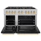 ZLINE Autograph 48" 6.7 cu. ft. Select Double Oven Gas Range with 8 Burner Cooktop in Satin Stainless Steel with Black Matte Doors and Polished Gold Accents, HGRSZ-BLM-48-G