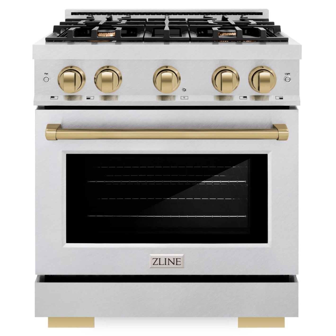 ZLINE Autograph 30" 4.2 cu. ft. Select Dual Fuel Range with 4 Burner Gas Cooktop and Electric Convection Oven in Satin Stainless Steel with Champagne Bronze Accents, HDRSZ-30-CB