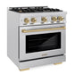 ZLINE Autograph 30" 4.2 cu. ft. Select Dual Fuel Range with 4 Burner Gas Cooktop and Electric Convection Oven in Satin Stainless Steel with Champagne Bronze Accents, HDRSZ-30-CB