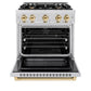 ZLINE Autograph 30" 4.2 cu. ft. Select Dual Fuel Range with 4 Burner Gas Cooktop and Electric Convection Oven in Satin Stainless Steel with Polished Gold Accents, HDRSZ-30-G