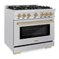 ZLINE Autograph 36" 5.2 cu. ft. Select Dual Fuel Range with 6 Burner Gas Cooktop and Electric Convection Oven in Satin Stainless Steel with Champagne Bronze Accents, HDRSZ-36-CB