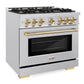 ZLINE Autograph 36" 5.2 cu. ft. Select Dual Fuel Range with 6 Burner Gas Cooktop and Electric Convection Oven in Satin Stainless Steel with Polished Gold Accents, HDRSZ-36-G