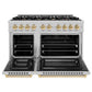 ZLINE Autograph 48" 6.7 cu. ft. Select Double Oven Dual Fuel Range with 8 Burner Gas Cooktop in Satin Stainless Steel and Polished Gold Accents, HDRSZ-48-G