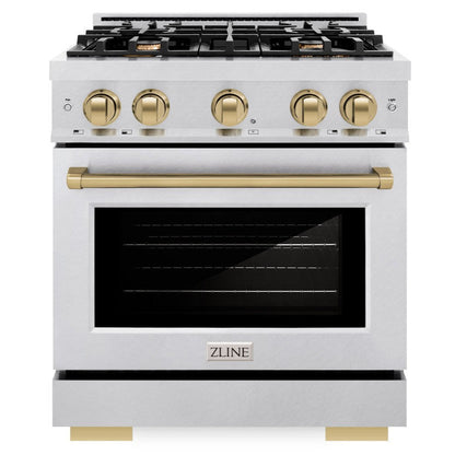 ZLINE Autograph 30" 4.2 cu. ft. Select Gas Range with 4 Burner Cooktop and Convection Gas Oven in Satin Stainless Steel and Champagne Bronze Accents, HGRSZ-30-CB