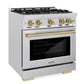 ZLINE Autograph 30" 4.2 cu. ft. Select Gas Range with 4 Burner Cooktop and Convection Gas Oven in Satin Stainless Steel and Champagne Bronze Accents, HGRSZ-30-CB