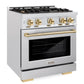 ZLINE Autograph 30" 4.2 cu. ft. Select Gas Range with 4 Burner Cooktop and Convection Gas Oven in Satin Stainless Steel and Polished Gold Accents, HGRSZ-30-G