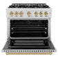 ZLINE Autograph 36" 5.2 cu. ft. Select Gas Range with 6 Burner Cooktop and Convection Gas Oven in Satin Stainless Steel and Champagne Bronze Accents, HGRSZ-36-CB
