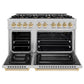 ZLINE Autograph 48" 6.7 cu. ft. Select Double Oven Gas Range with 8 Burner Cooktop in Satin Stainless Steel and Polished Gold Accents, HGRSZ-48-G