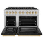 ZLINE Autograph 48" 6.7 cu. ft. Select Double Oven Dual Fuel Range with 8 Burner Gas Cooktop in Satin Stainless Steel with Black Matte Doors and Champagne Bronze Accents, HDRSZ-BLM-48-CB