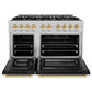 ZLINE Autograph 48" 6.7 cu. ft. Select Double Oven Dual Fuel Range with 8 Burner Gas Cooktop in Satin Stainless Steel with Black Matte Doors and Polished Gold Accents, HDRSZ-BLM-48-G