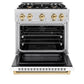 ZLINE Autograph 30" 4.2 cu. ft. Select Dual Fuel Range with 4 Burner Gas Cooktop and Electric Convection Oven in Satin Stainless Steel with White Matte Door and Polished Gold Accents, HDRSZ-WM-30-G