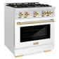 ZLINE Autograph 30" 4.2 cu. ft. Select Dual Fuel Range with 4 Burner Gas Cooktop and Electric Convection Oven in Satin Stainless Steel with White Matte Door and Polished Gold Accents, HDRSZ-WM-30-G