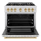 ZLINE Autograph 36" 5.2 cu. ft. Select Dual Fuel Range with 6 Burner Gas Cooktop and Electric Convection Oven in Satin Stainless Steel with White Matte Door and Polished Gold Accents, HDRSZ-WM-36-G