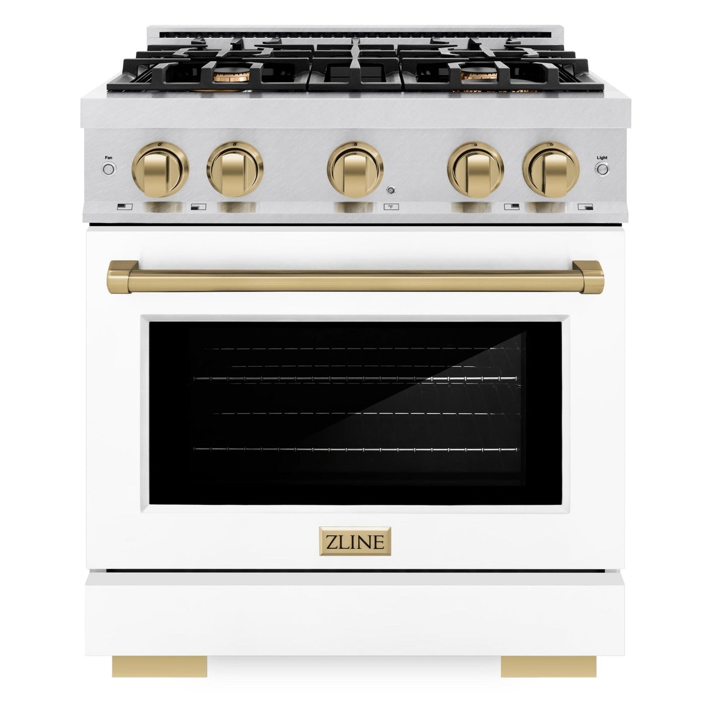 ZLINE Autograph 30" 4.2 cu. ft. Select Gas Range with 4 Burner Cooktop and Convection Gas Oven in Satin Stainless Steel with White Matte Door and Champagne Bronze Accents, HGRSZ-WM-30-CB