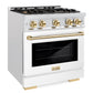 ZLINE Autograph 30" 4.2 cu. ft. Select Gas Range with 4 Burner Cooktop and Convection Gas Oven in Satin Stainless Steel with White Matte Door and Polished Gold Accents, HGRSZ-WM-30-G