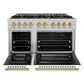 ZLINE Autograph 48" 6.7 cu. ft. Select Double Oven Gas Range with 8 Burner Cooktop in Satin Stainless Steel with White Matte Doors and Champagne Bronze Accents, HGRSZ-WM-48-CB