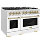ZLINE Autograph 48" 6.7 cu. ft. Select Double Oven Gas Range with 8 Burner Cooktop in Satin Stainless Steel with White Matte Doors and Champagne Bronze Accents, HGRSZ-WM-48-CB