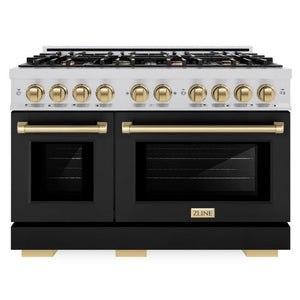 ZLINE Autograph 48" 6.7 cu. ft. Select Double Oven Dual Fuel Range with 8 Burners in Stainless Steel with Black Matte Doors and Champagne Bronze Accents, HDRZ-BLM-48-CB
