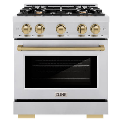 ZLINE Autograph 30" 4.2 cu. ft. Select Dual Fuel Range with 4 Burners in Stainless Steel with Champagne Bronze Accents, HDRZ-30-CB
