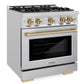 ZLINE Autograph 30" 4.2 cu. ft. Select Dual Fuel Range with 4 Burners in Stainless Steel with Champagne Bronze Accents, HDRZ-30-CB