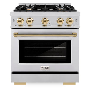 ZLINE Autograph 30" 4.2 cu. ft. Select Dual Fuel Range with 4 Burners in Stainless Steel with Polished Gold Accents, HDRZ-30-G