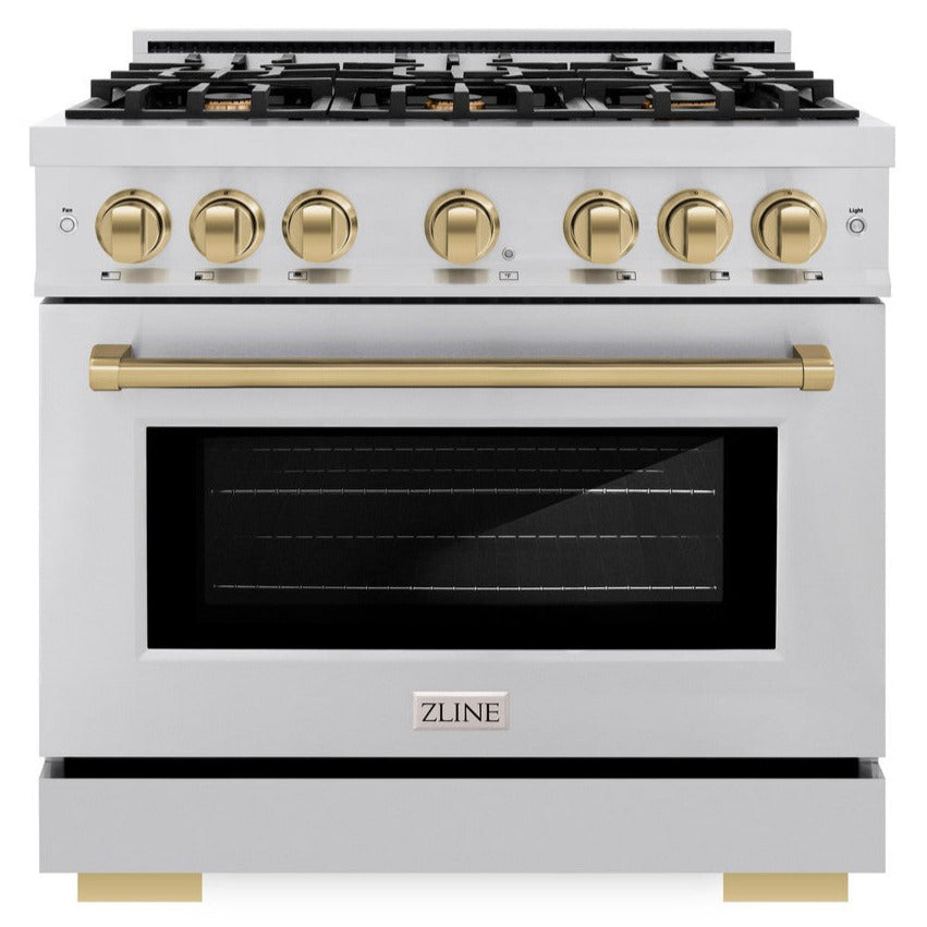 ZLINE Autograph 36" 5.2 cu. ft. Select Dual Fuel Range with 6 Burners in Stainless Steel with Champagne Bronze Accents, HDRZ-36-CB