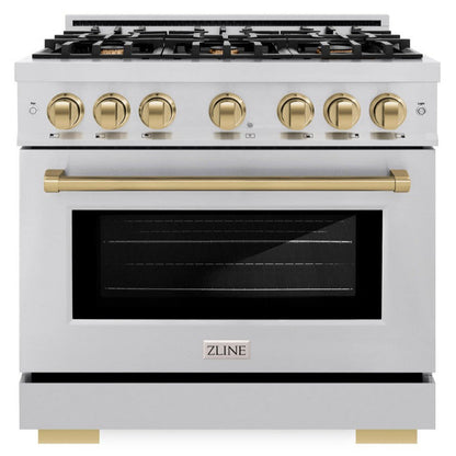 ZLINE Autograph 36" 5.2 cu. ft. Select Dual Fuel Range with 6 Burners in Stainless Steel with Champagne Bronze Accents, HDRZ-36-CB