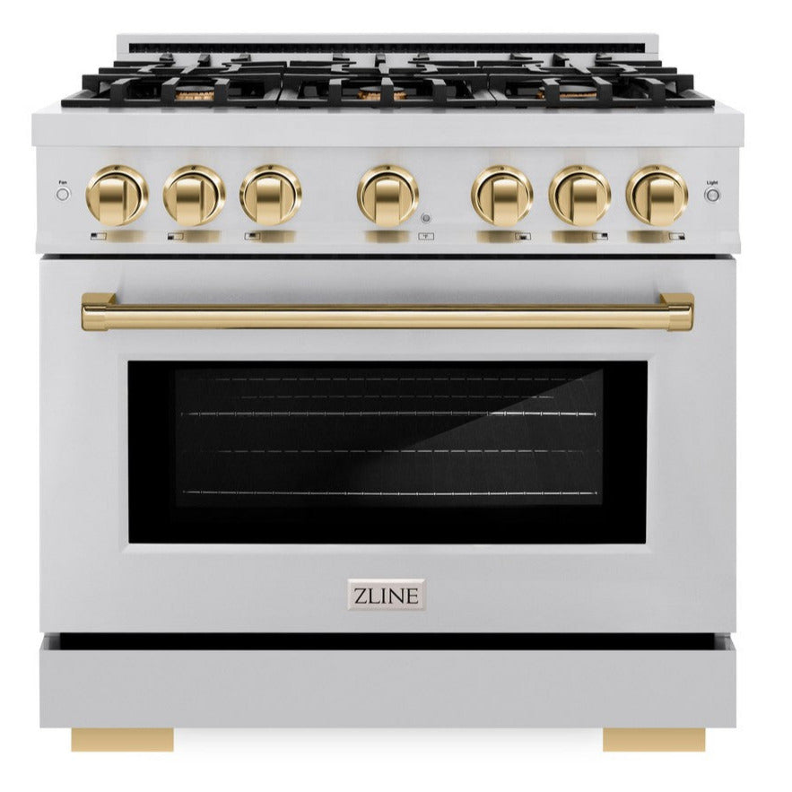 ZLINE Autograph 36" 5.2 cu. ft. Select Dual Fuel Range with 6 Burners in Stainless Steel with Polished Gold Accents, HDRZ-36-G
