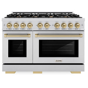 ZLINE Autograph 48" 6.7 cu. ft. Select Double Oven Dual Fuel Range with 8 Burners in Stainless Steel and Champagne Bronze Accents, HDRZ-48-CB