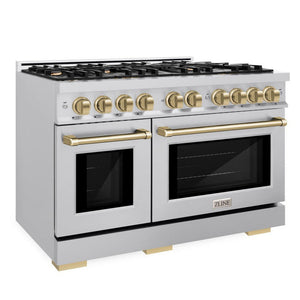 ZLINE Autograph 48" 6.7 cu. ft. Select Double Oven Dual Fuel Range with 8 Burners in Stainless Steel and Champagne Bronze Accents, HDRZ-48-CB
