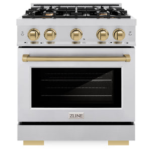 ZLINE Autograph 30" 4.2 cu. ft. Select Gas Range with 4 Burners in Stainless Steel and Champagne Bronze Accents, HGRZ-30-CB