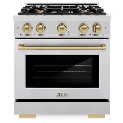 ZLINE Autograph 30" 4.2 cu. ft. Select Gas Range with 4 Burners in Stainless Steel and Champagne Bronze Accents, HGRZ-30-CB