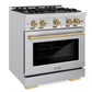 ZLINE Autograph 30" 4.2 cu. ft. Select Gas Range with 4 Burners in Stainless Steel and Champagne Bronze Accents, HGRZ-30-CB