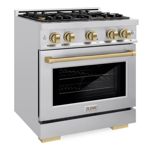 ZLINE Autograph 30" 4.2 cu. ft. Select Gas Range with 4 Burners in Stainless Steel and Champagne Bronze Accents, HGRZ-30-CB