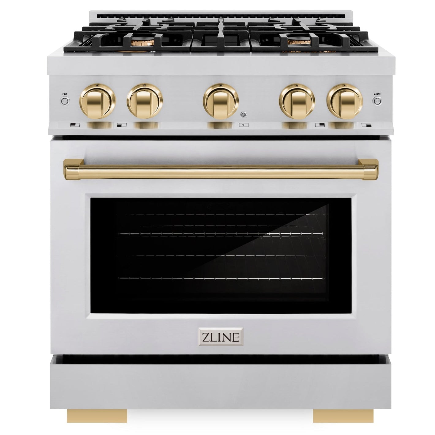 ZLINE Autograph 30" 4.2 cu. ft. Select Gas Range with 4 Burners in Stainless Steel and Polished Gold Accents, HGRZ-30-G