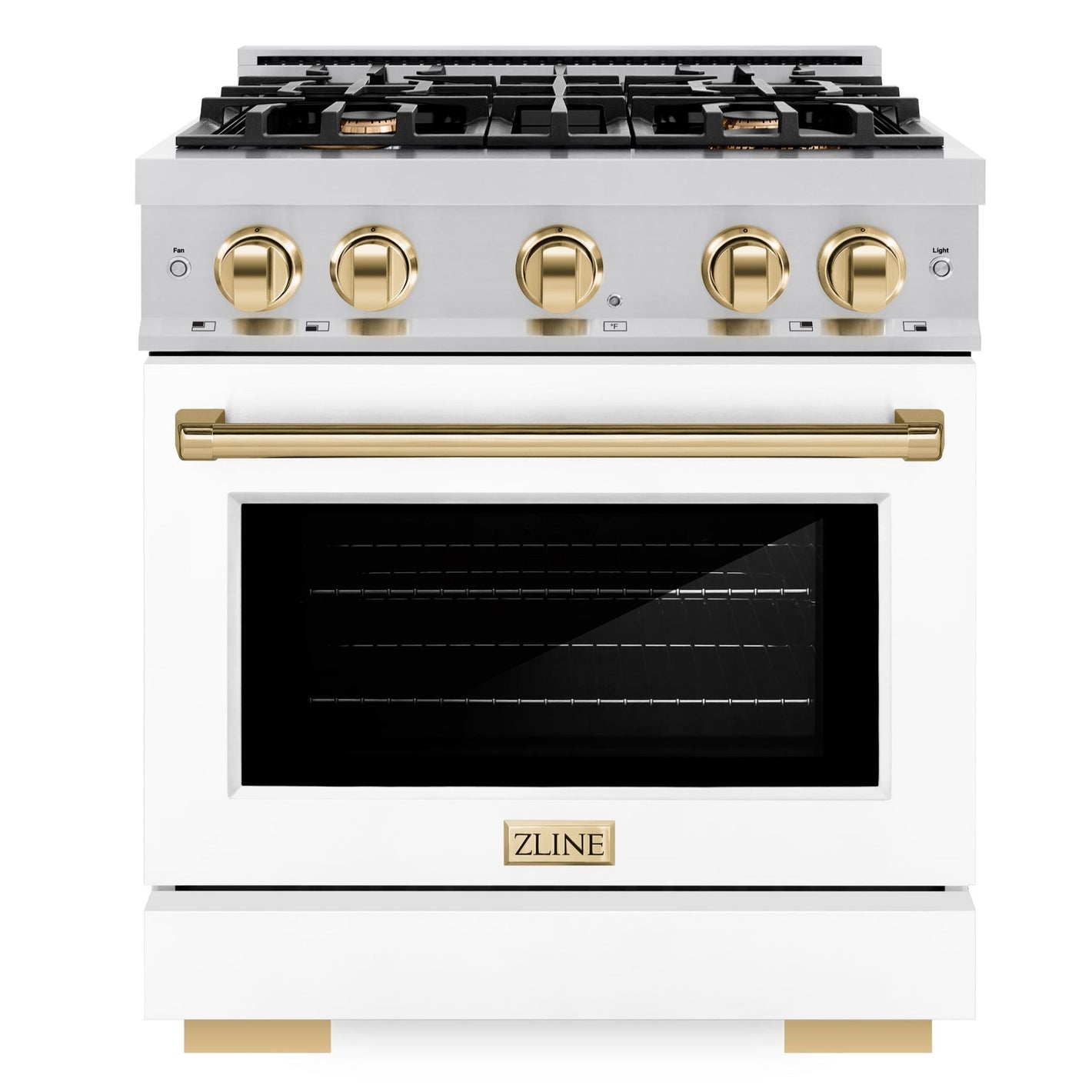 ZLINE Autograph 30" 4.2 cu. ft. Select Dual Fuel Range with 4 Burners in Stainless Steel with White Matte Door and Polished Gold Accents, HDRZ-WM-30-G
