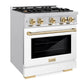 ZLINE Autograph 30" 4.2 cu. ft. Select Dual Fuel Range with 4 Burners in Stainless Steel with White Matte Door and Polished Gold Accents, HDRZ-WM-30-G