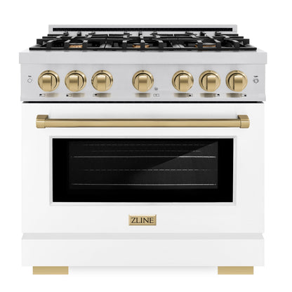 ZLINE Autograph 36" 5.2 cu. ft. Select Dual Fuel Range with 6 Burners in Stainless Steel with White Matte Door and Champagne Bronze Accents, HDRZ-WM-36-CB