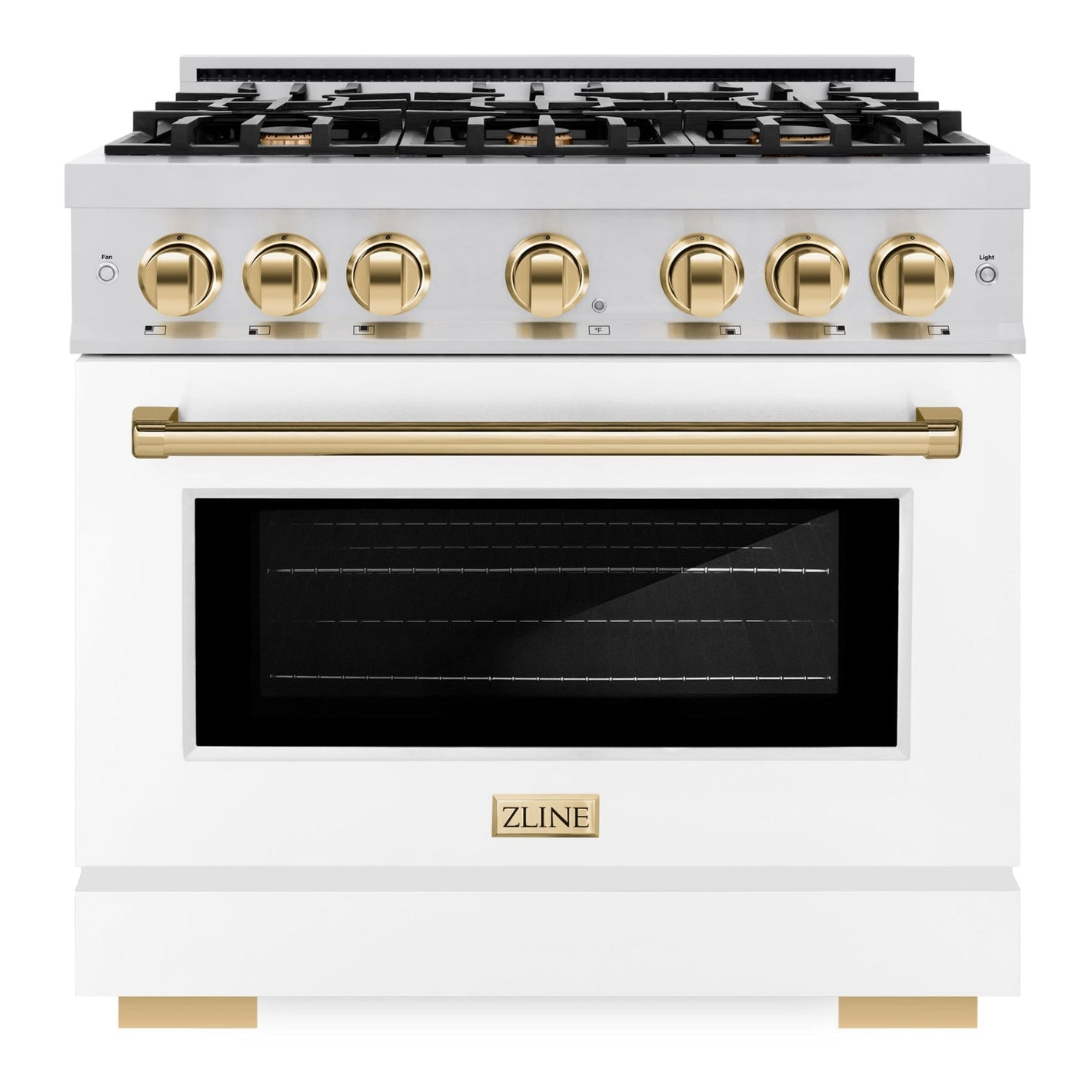 ZLINE Autograph 36" 5.2 cu. ft. Select Dual Fuel Range with 6 Burners in Stainless Steel with White Matte Door and Polished Gold Accents, HDRZ-WM-36-G
