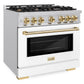 ZLINE Autograph 36" 5.2 cu. ft. Select Dual Fuel Range with 6 Burners in Stainless Steel with White Matte Door and Polished Gold Accents, HDRZ-WM-36-G