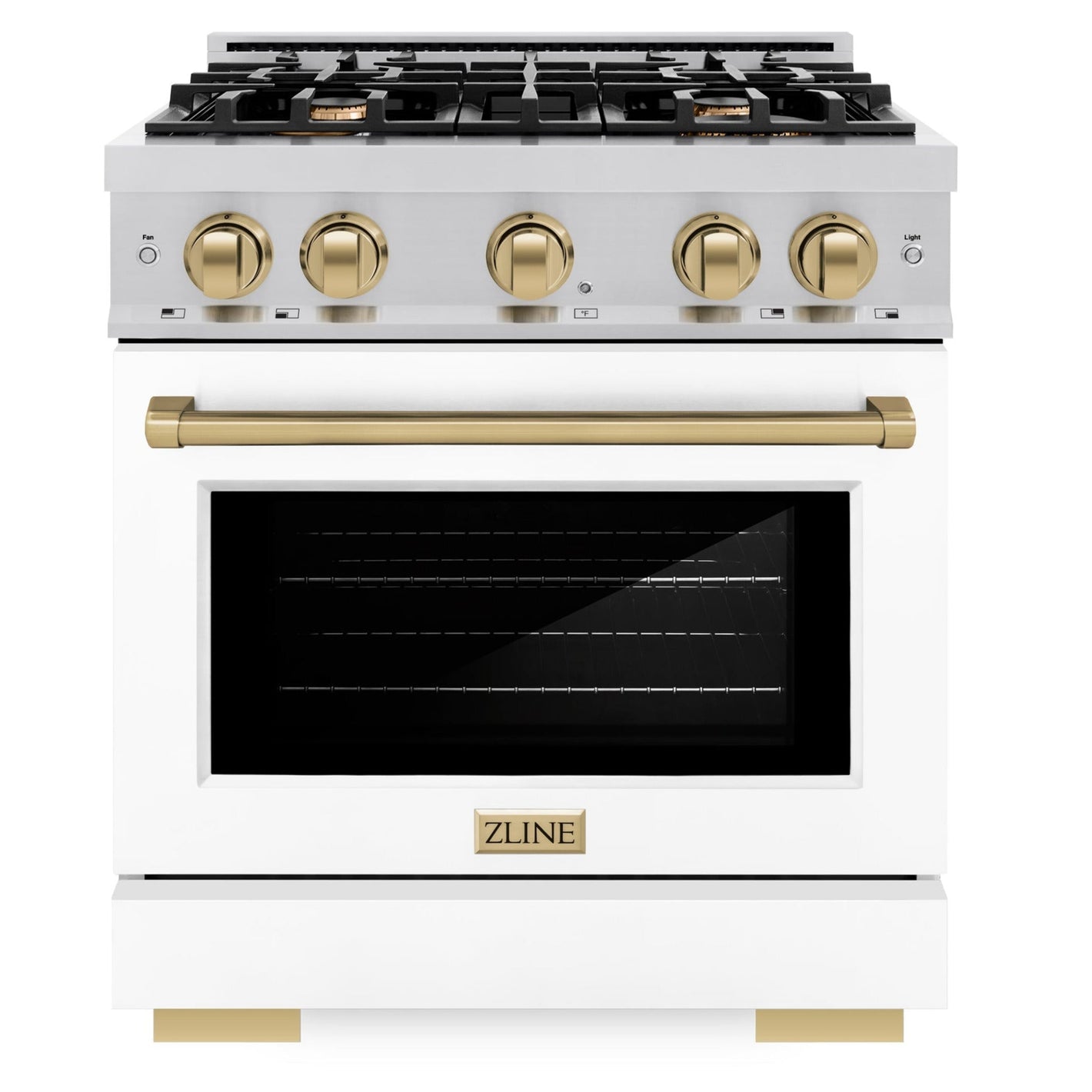 ZLINE Autograph 30" 4.2 cu. ft. Select Gas Range with 4 Burners in Stainless Steel with White Matte Door and Champagne Bronze Accents, HGRZ-WM-30-CB