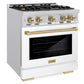 ZLINE Autograph 30" 4.2 cu. ft. Select Gas Range with 4 Burners in Stainless Steel with White Matte Door and Champagne Bronze Accents, HGRZ-WM-30-CB