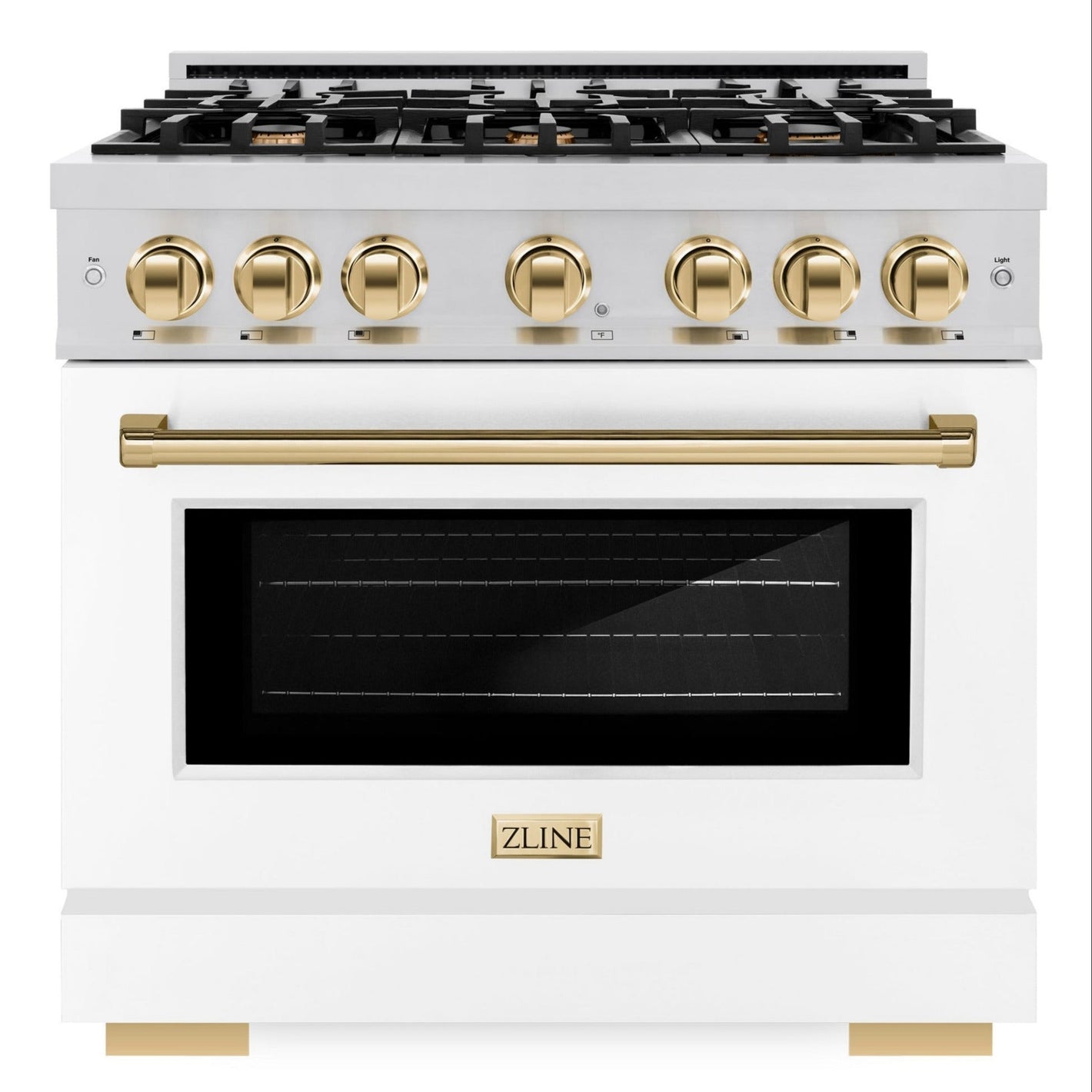 ZLINE Autograph 36" 5.2 cu. ft. Select Gas Range with 6 Burners in Stainless Steel with White Matte Door and Polished Gold Accents, HGRZ-WM-36-G